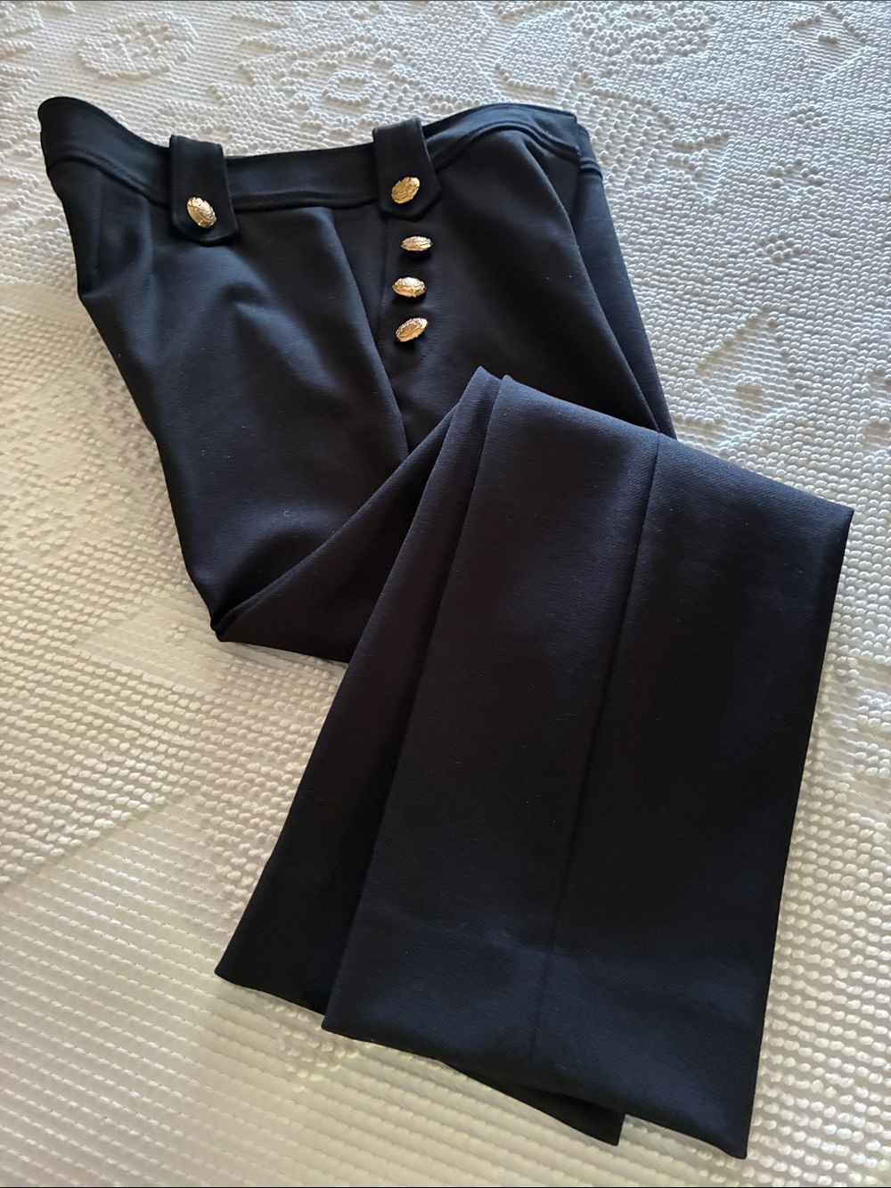 Classic Black Ponte High-Waist Trousers with Gold Buttons